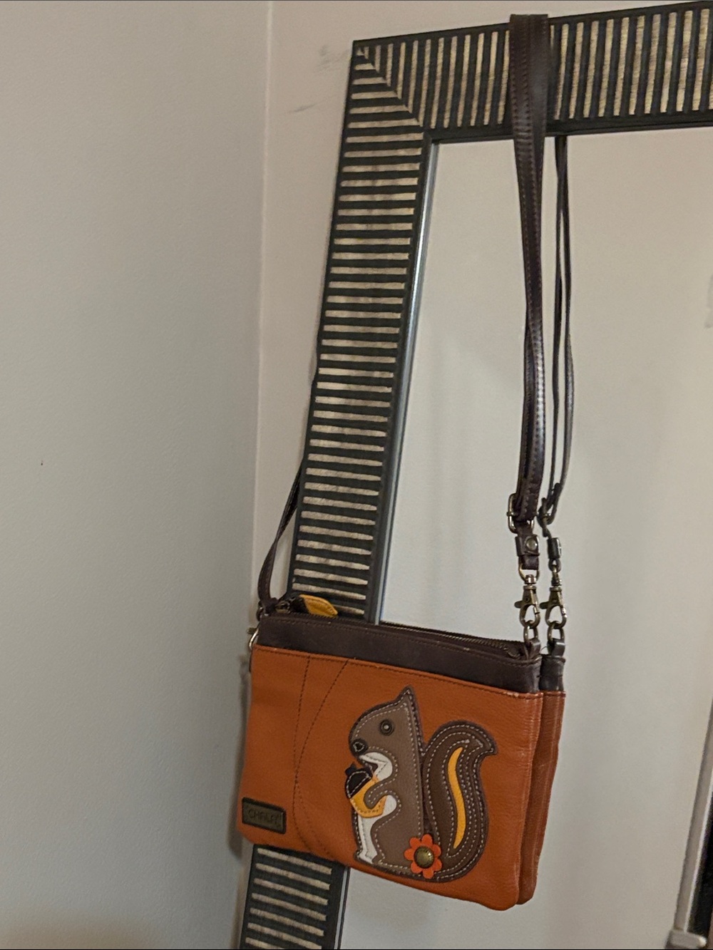 Chala Brown and Dark Brown Crossbody with Squirrel Applique